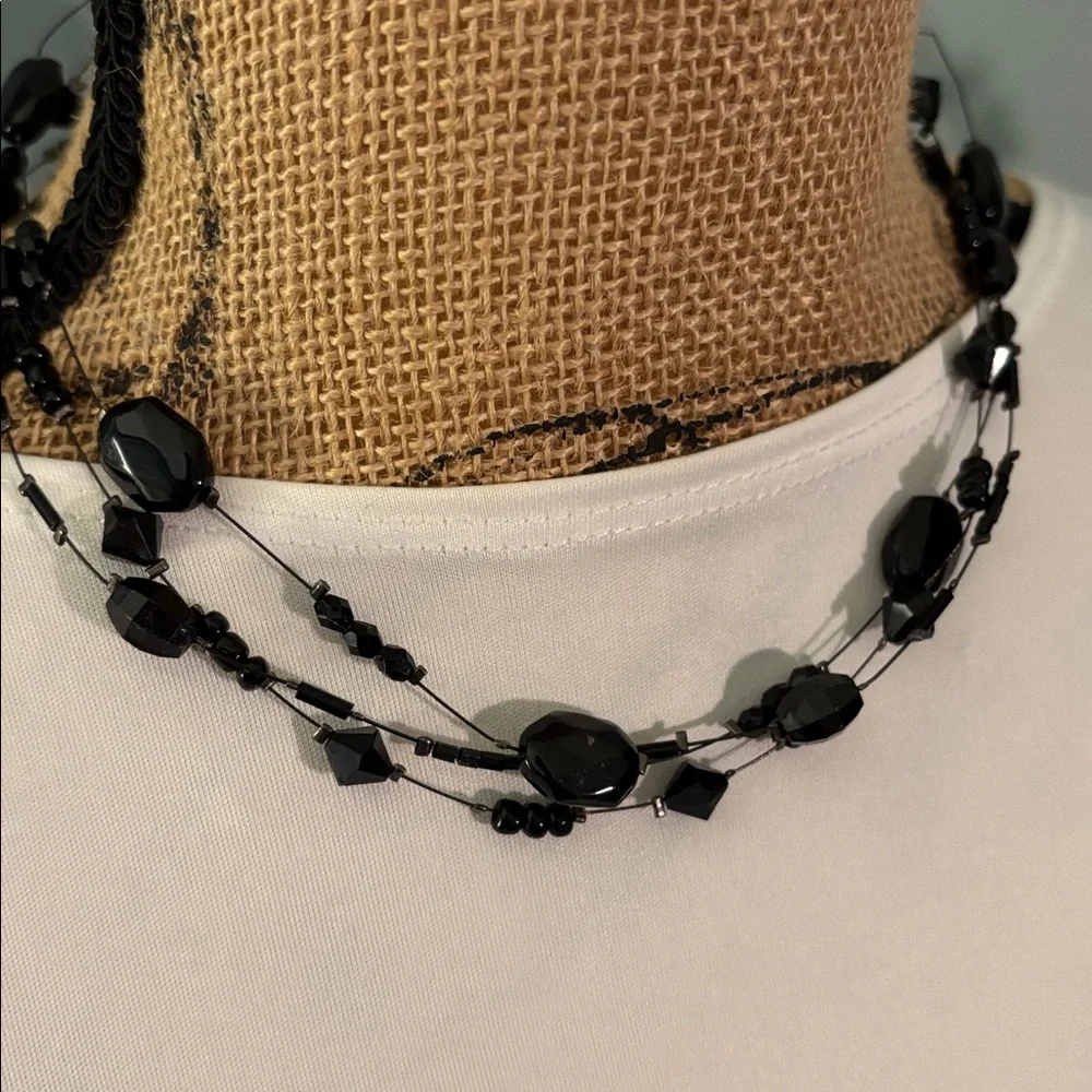 Vintage 90's New York & Company Black Bead and Wire Choker Necklace